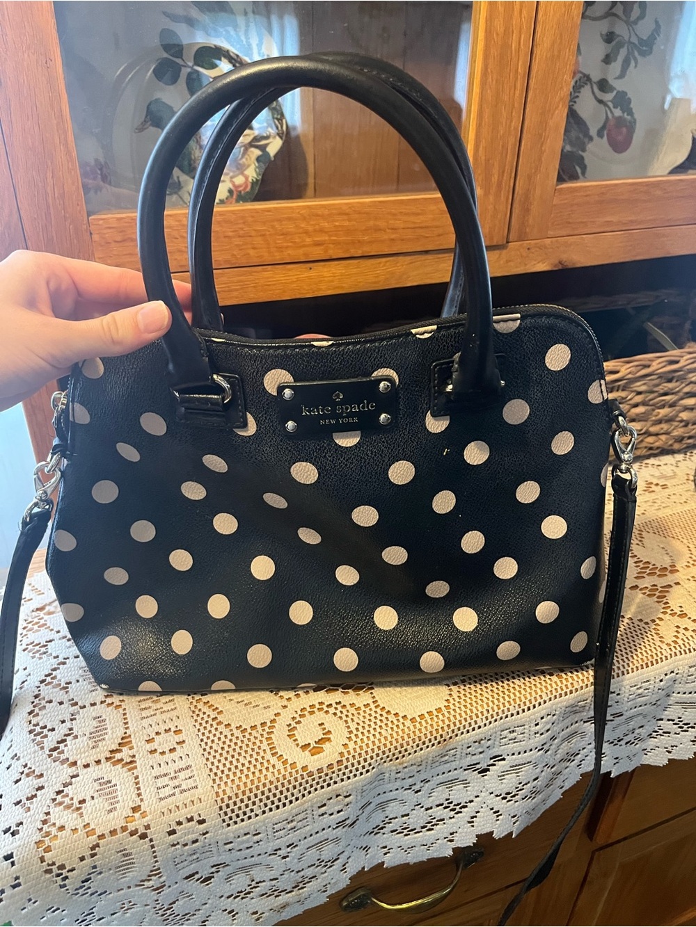 kate spade Black with White Polka Dot Satchel bag
